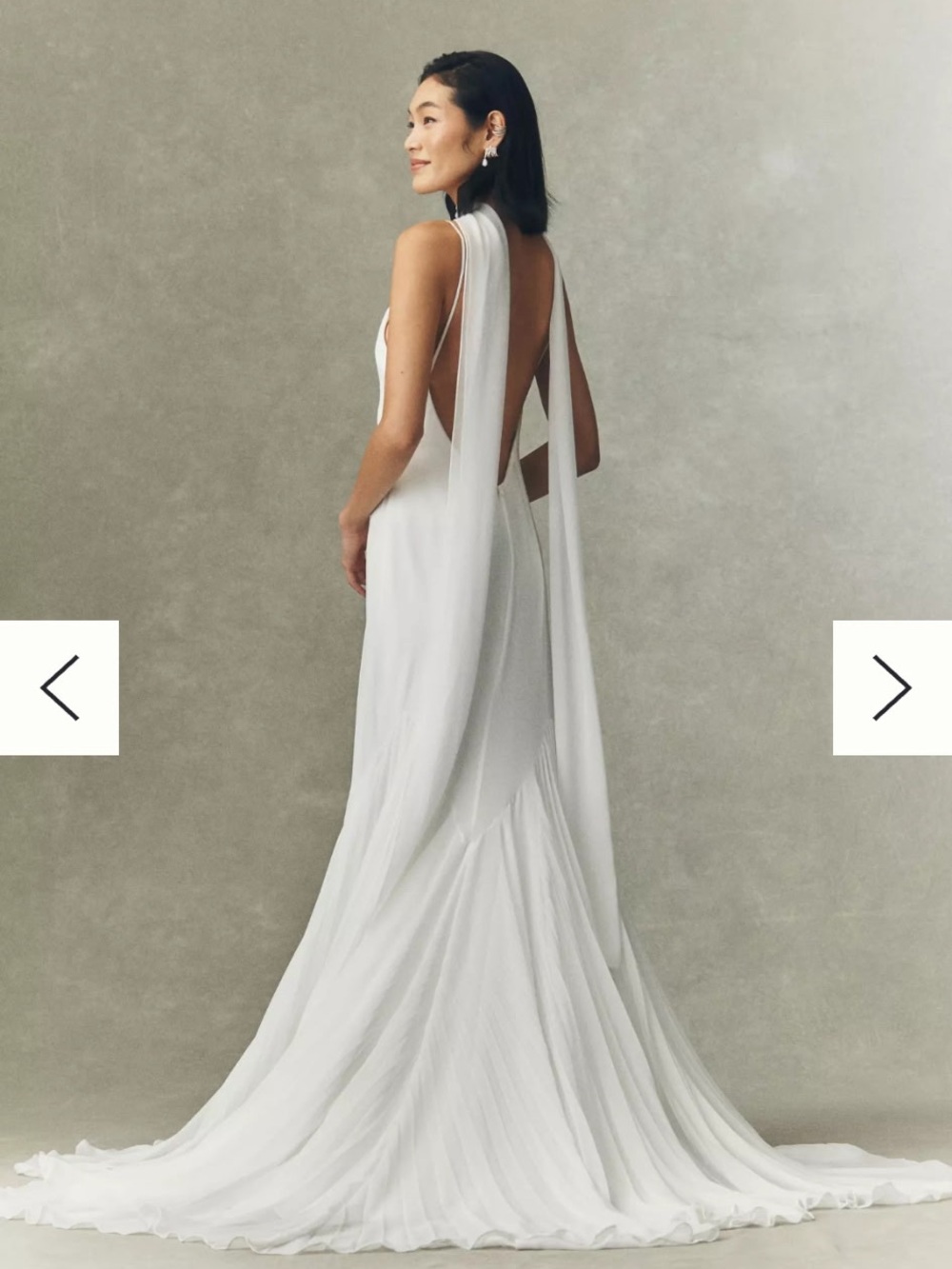 Elegant White Backless Chiffon Gown with Draped Train